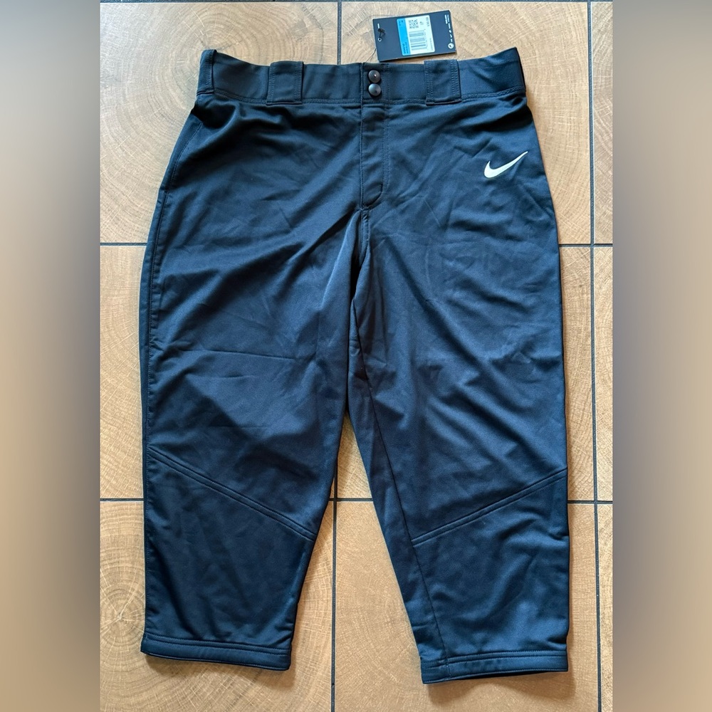 NIKE Women's Black Softball Sport Pants Medium M Swoosh Team Classic Zipper Snap